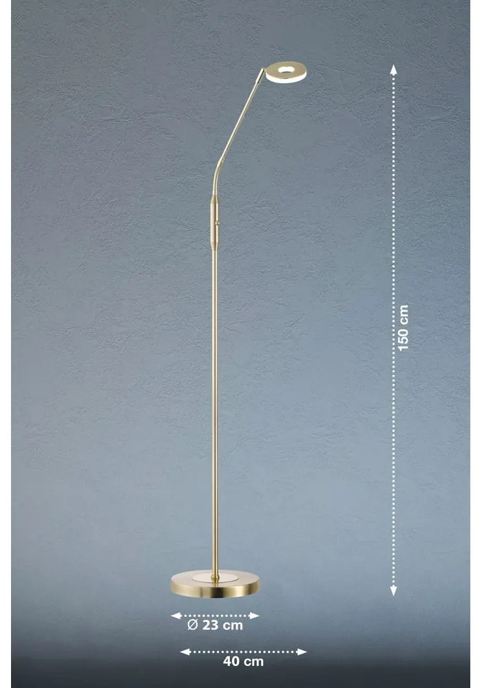 Lampa stojąca LED w kolorze złota ze ściemniaczem (wysokość 150 cm) Dent – Fischer & Honsel