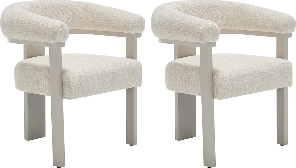 Zestaw 2 krzeseł z podłokietnikami z tkaniny teksturowanej i drewna kauczukowca  w kolorze beżowym - Kremowe - LIVELIA marki Pascal MORABITO