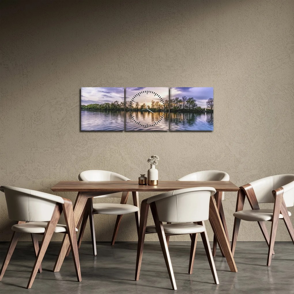 Obraz jeziora (z zegarem) (90x30 cm)
