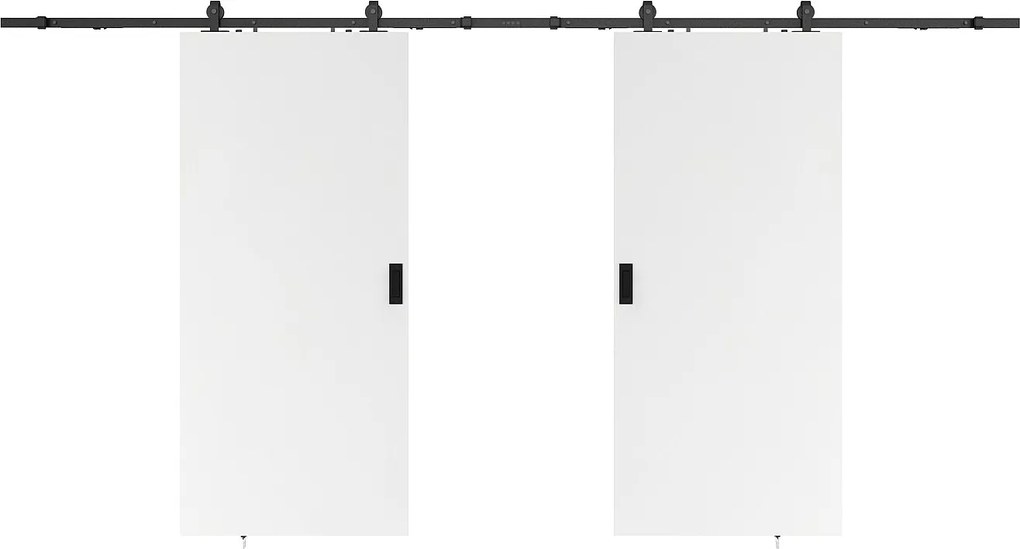 Drzwi przesuwne podwójne z naściennym systemem przesuwnym – MDF + PVC Białe – 2 x wys. 205 x dł. 63 cm – VARIN II
