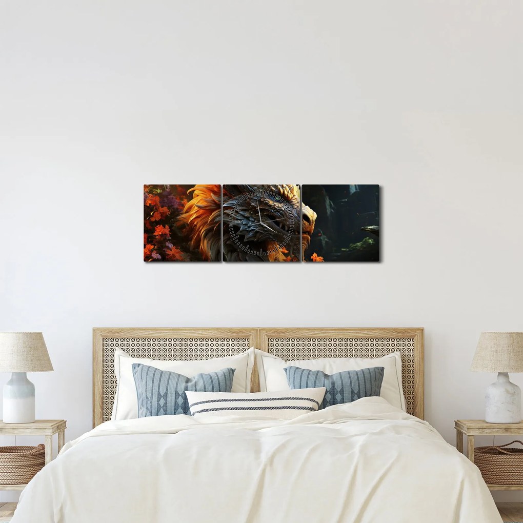 Obraz - Smok (z zegarem) (90x30 cm)