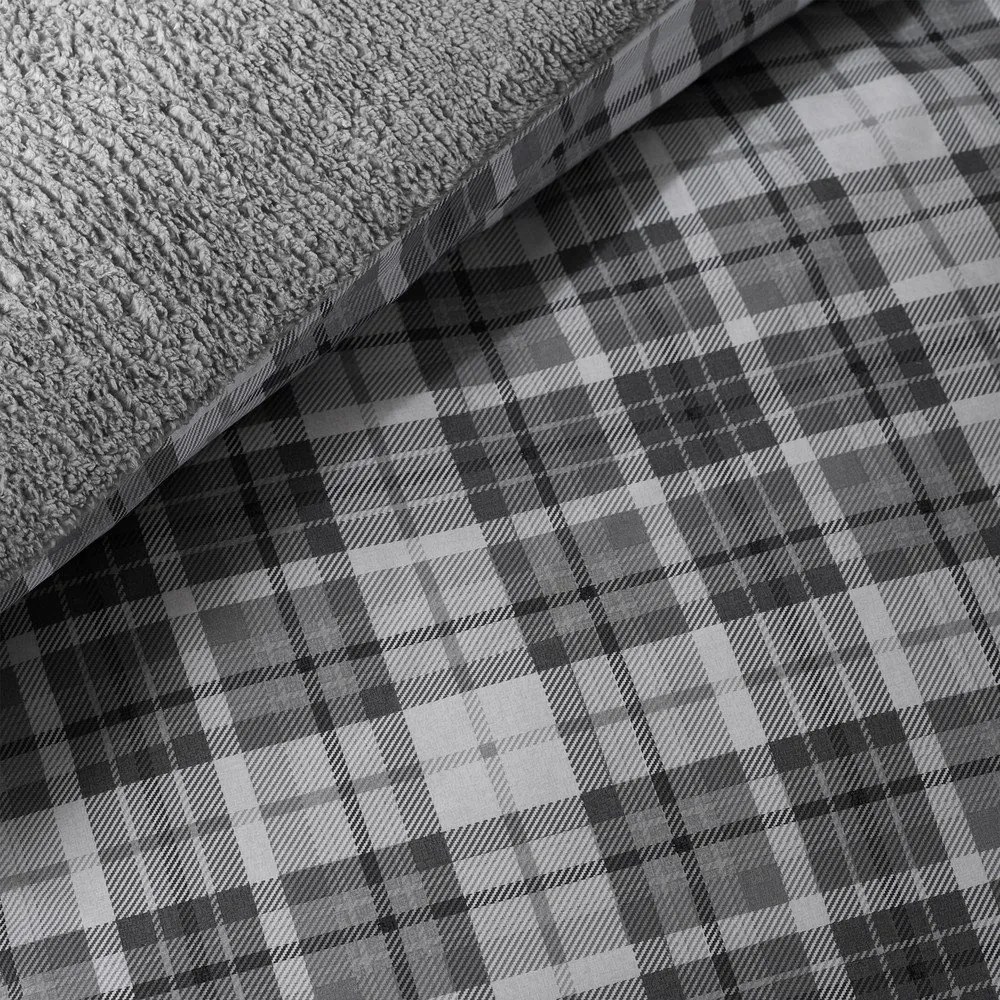 Szara pościel dwuosobowa z materiału sherpa 200x200 cm Cosy Sherpa Check – Catherine Lansfield