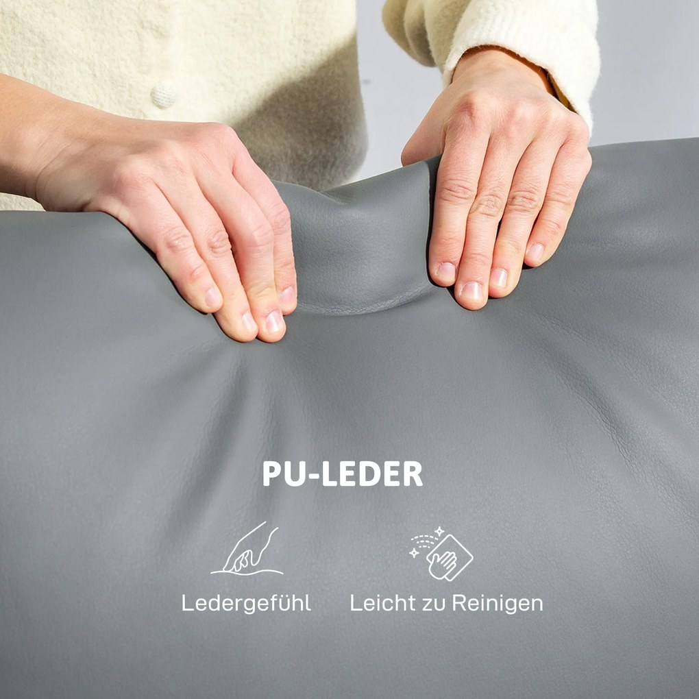 HOMCOM Sofa 3-osobowa, lewy i prawy siedzisko odchylane, regulowany podnóżek, pokrycie z ekoskóry, do salonu, Ciemnoszary