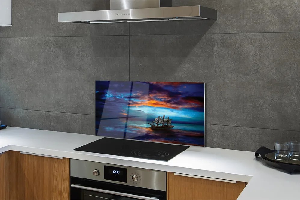 Szkło do Kuchni na Ścianę Wieczorny Rejs Statkiem