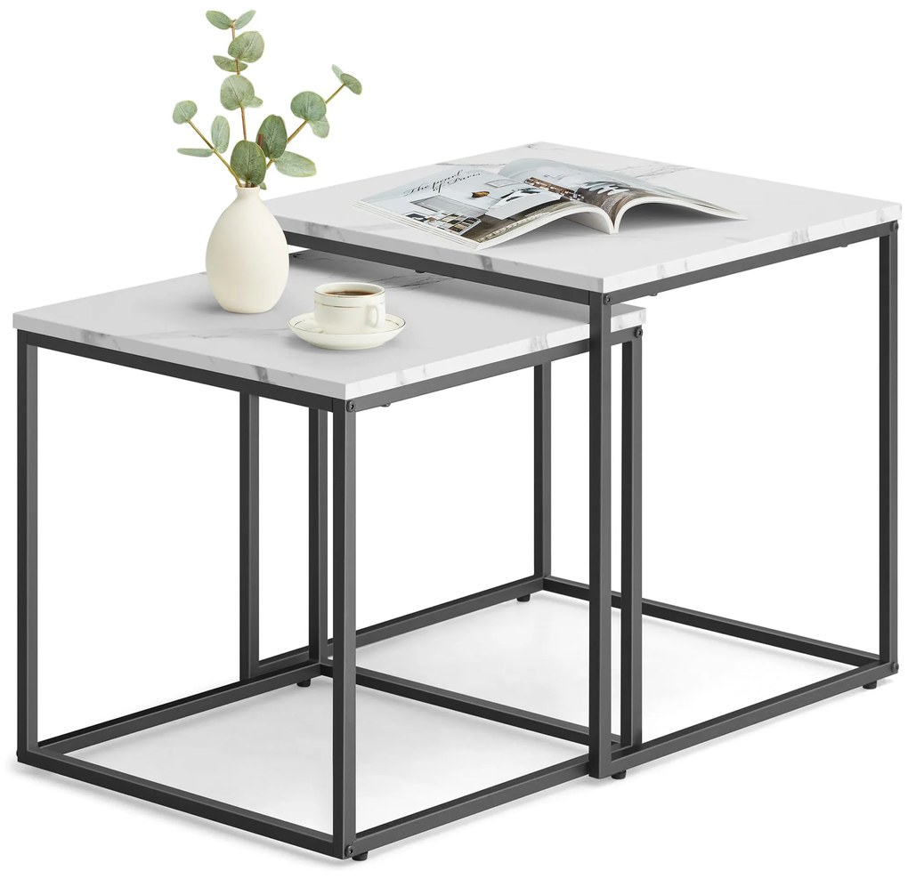Zestaw 2 stolików kawowych QUADRO, dekor w stylu białego marmuru