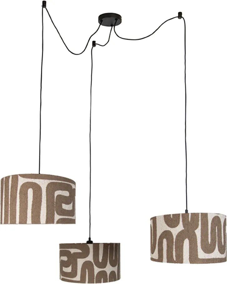 Lampa wisząca czarna z brązowo-beżowym kloszem 35 cm 3-punktowa - Cava