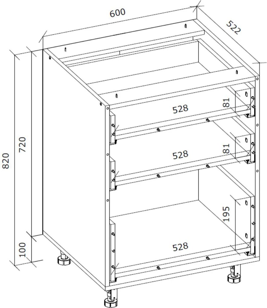 Kuchenna szafka modułowa dolna z szufladami Hettich BELLA D3S-60/82 biały połysk