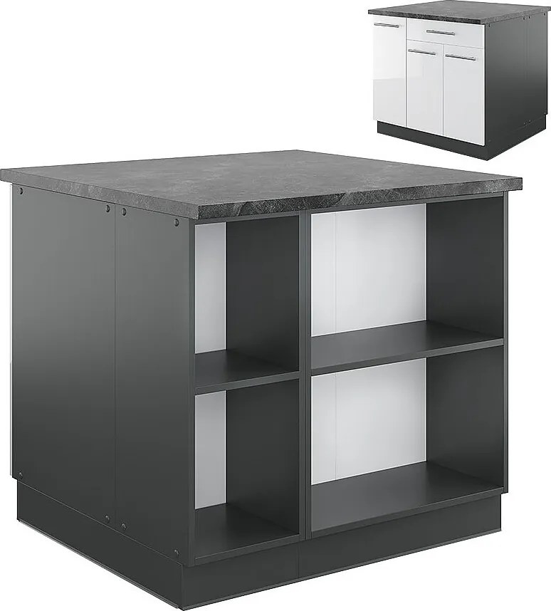 Wyspa kuchenna biały wysoki połysk/antracyt 90x60x82 fame-line