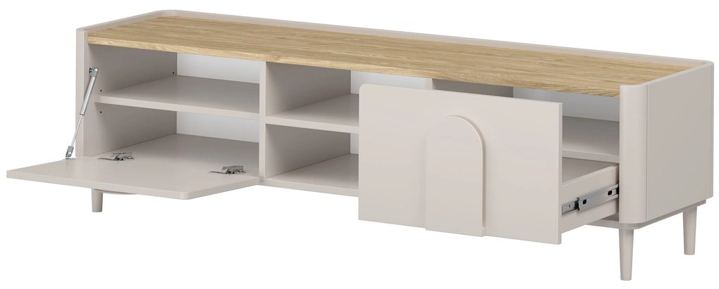Szafka RTV Amilio 170 cm z szufladą na nóżkach - kaszmir / dąb olejowany / uchwyty kaszmir