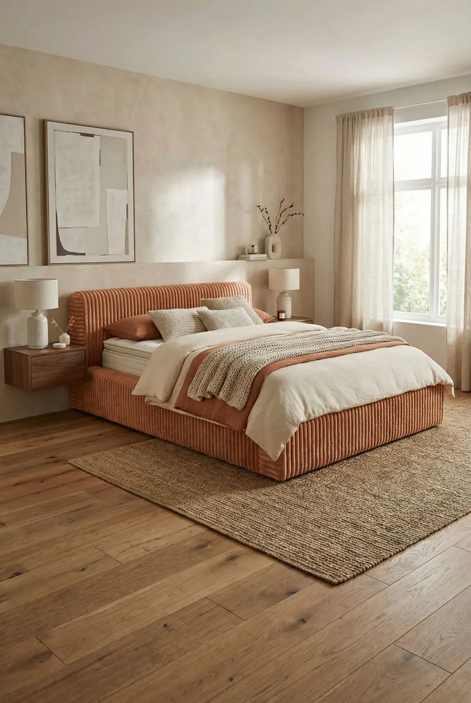 Rudobrązowe łóżko tapicerowane z zagłówkiem A1-K39