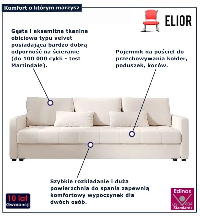 Kremowa welurowa sofa tapicerowana N4-M33