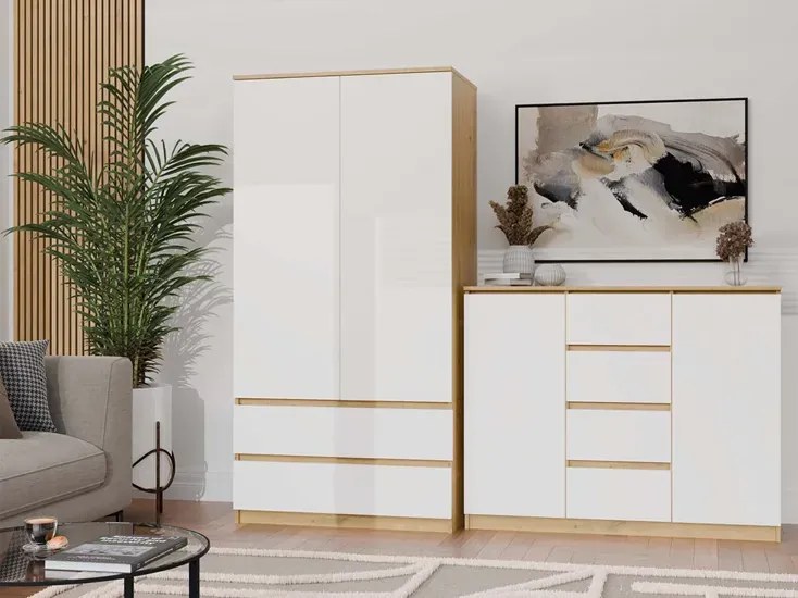 Nowoczesna komoda dąb artisan + biel M0-W35