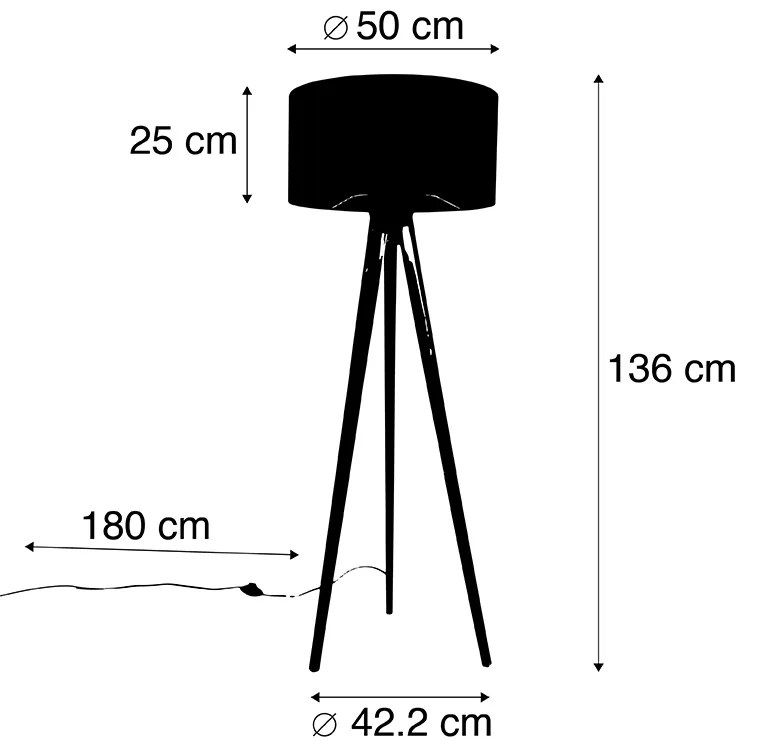 Rustykalna lampa stojąca na trójnogu z drewnianą podstawą vintage z białym kloszem 50 cm - Tripod Classic