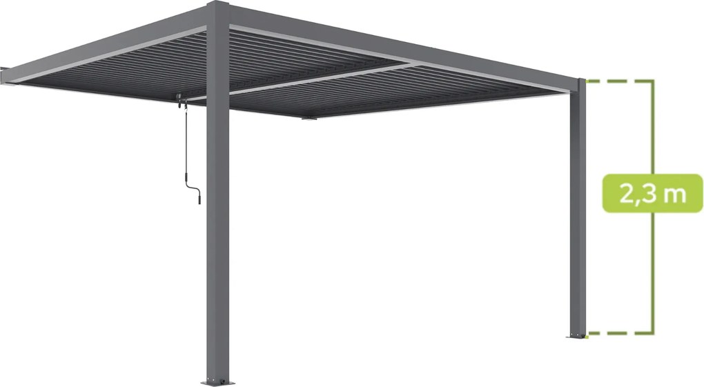 PERGOLA PRZYŚCIENNA LUXE 4x3x2.3 M MANUALNA Z OŚWIETLENIEM LED