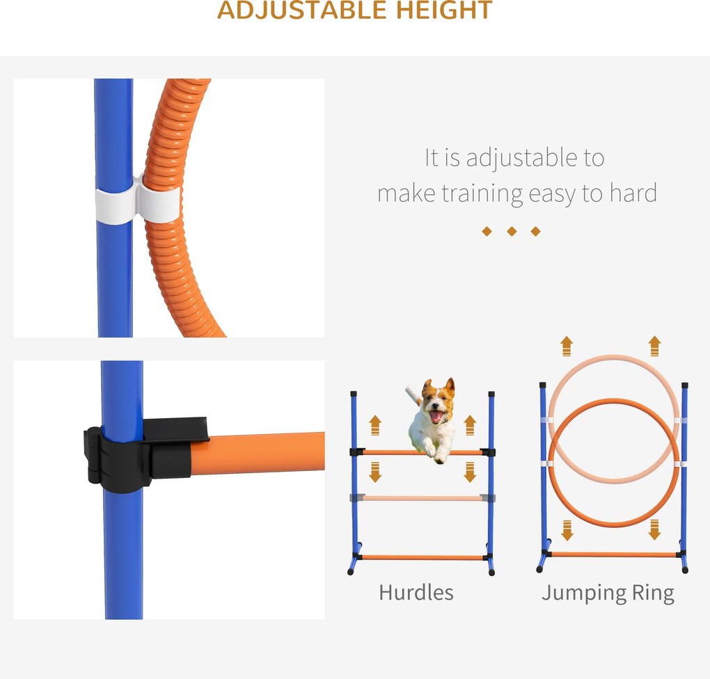 PawHut Zestaw Agility dla Psów, 1 Pierścień, 1 Przeszkoda, 1 Zestaw Slalomowy, 352 cm x 66 cm x 69 cm, Niebieski + Czerwony