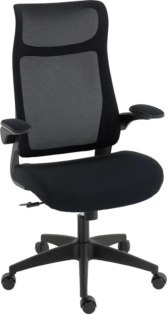 HOMCOM Ergonomiczny fotel biurowy z 3D podłokietnikami, siatkowym oparciem, S-kształtnym oparciem, zagłówkiem, funkcją bujania, czarny