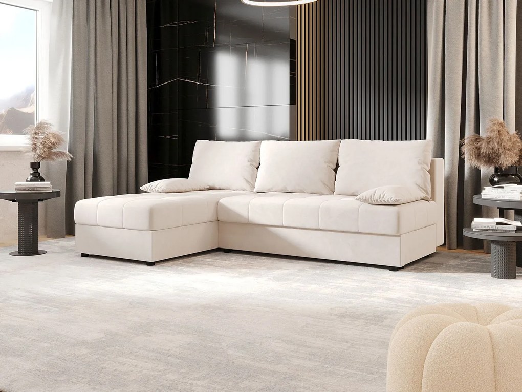 BEDANTE narożnik MOS L Itaka 16 lewa beżowy z funkcją spania sofa w kształcie litery L z pojemnikiem na pościel