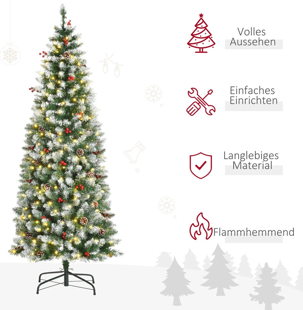 Choinka 1,8 m drzewko świąteczne 618 gałązek z diodami LED, jagody, PVC, zielony + biały | Aosom PL