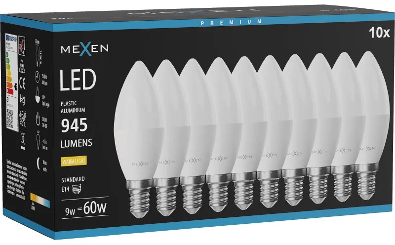 Mexen Nova 10x żarówka LED E14, C37, 9W, Ciepła - 3000K, 945 lm - L102-E14-0930-01x10