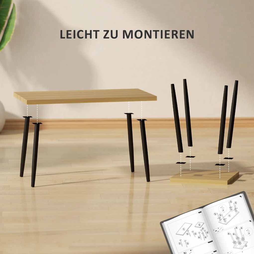 HOMCOM Zestaw 2 Stolików Kawowych, Duży i Mały Stolik z Ramą Metalową i Blatem Drewnianym, Elastyczne Stoliki Kawowe, Drewno Naturalne