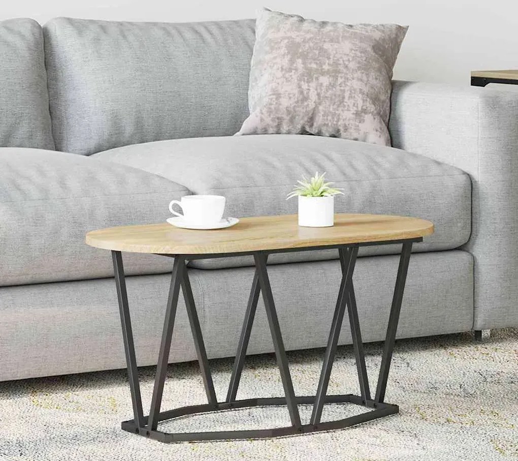 Owalny stolik kawowy w stylu loft dąb sonoma G0-E52