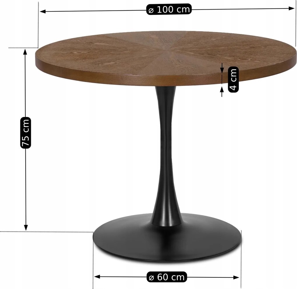 Stół okrągły Lino 100 cm do jadalni, loft, industrialny, orzech