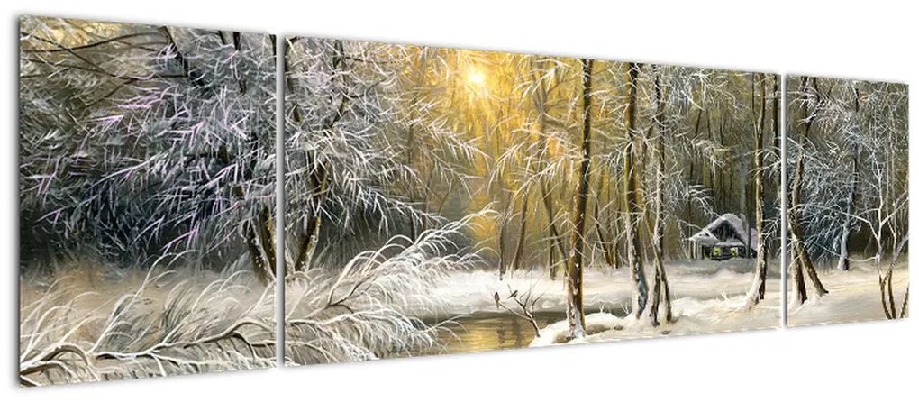 Obraz - Domek w lesie, obraz olejny (170x50 cm)