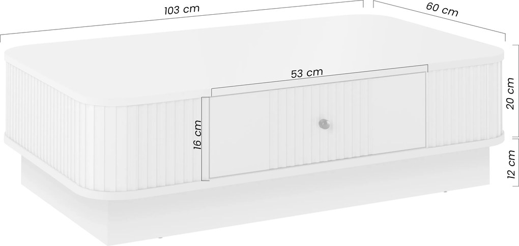 Stolik kawowy Vesper 103x60 cm z szufladą na cokole - kaszmir / złoty uchwyt