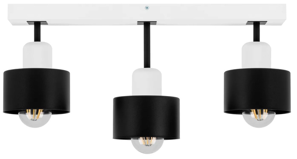 Czarno-biała lampa sufitowa, trzypunktowy spot DSC50x7WE z drewna i me