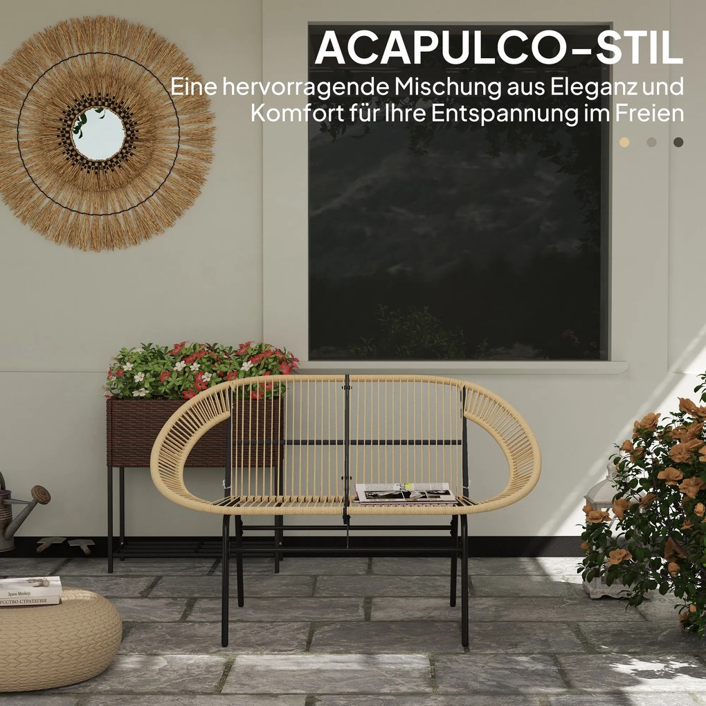 Outsunny Dwuosobowa Ławka Polskoterrazowa z Polirattanu, Odporna na Warunki Pogodowe i UV, Nośność 260kg, Khaki