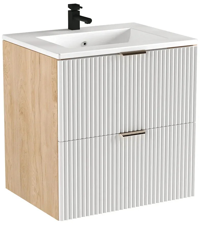 Umywalka wpuszczana z szafką wiszącą biały + orzech D6-E57