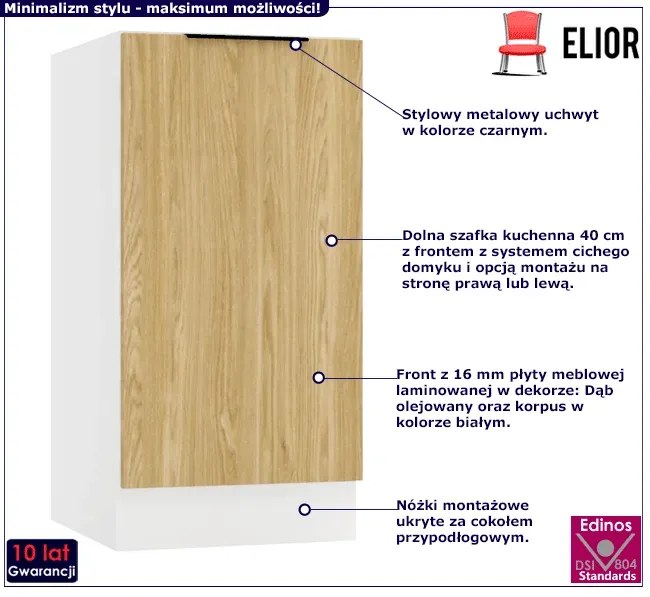 Dolna szafka kuchenna 40 cm dąb olejowany - Bixor 6X