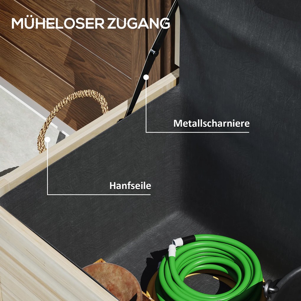 Outsunny 185 L Skrzynia Do Przechowywania Na Zewnątrz, z Kołami, Odporna na Warunki Atmosferyczne, Drewno Jodłowe, 110 x 50 x 50 cm, Jasnobrązowa