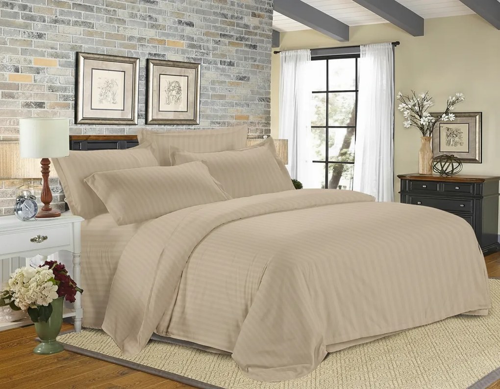 PrzytulneMieszkanie.pl PrzytulneMieszkanie.pl Hotelowa pościel z mikrofibry JASMINE PURE jasnobrązowa - pasek 2 cm, hotelowa kieszeń Rozmiar pościeli: 70 x 90 cm | 140 x 200 cm