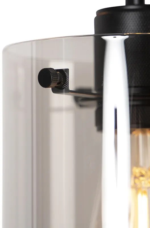 Designerska lampa wisząca czarna z przydymionym szkłem 3-światła - Dome