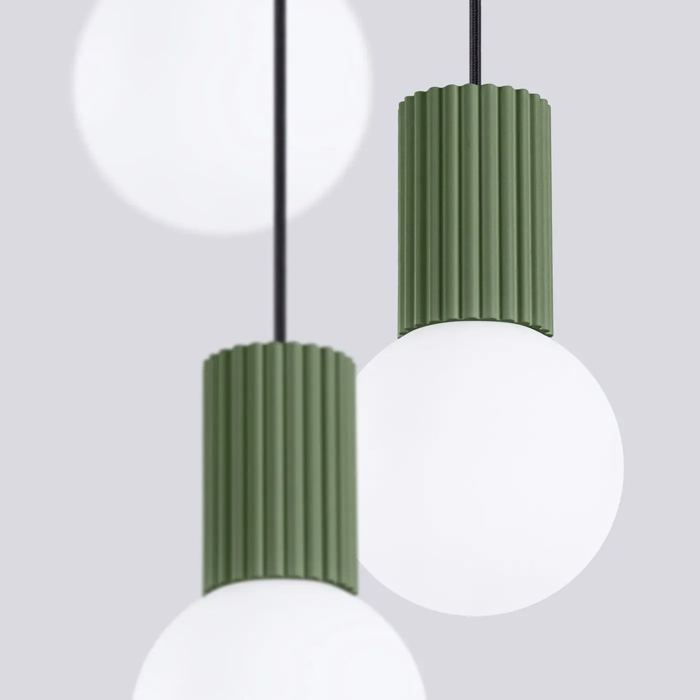 Lampa wisząca HALO 3P zielona oliwka ryflowana SOLLUX  LIGHTING