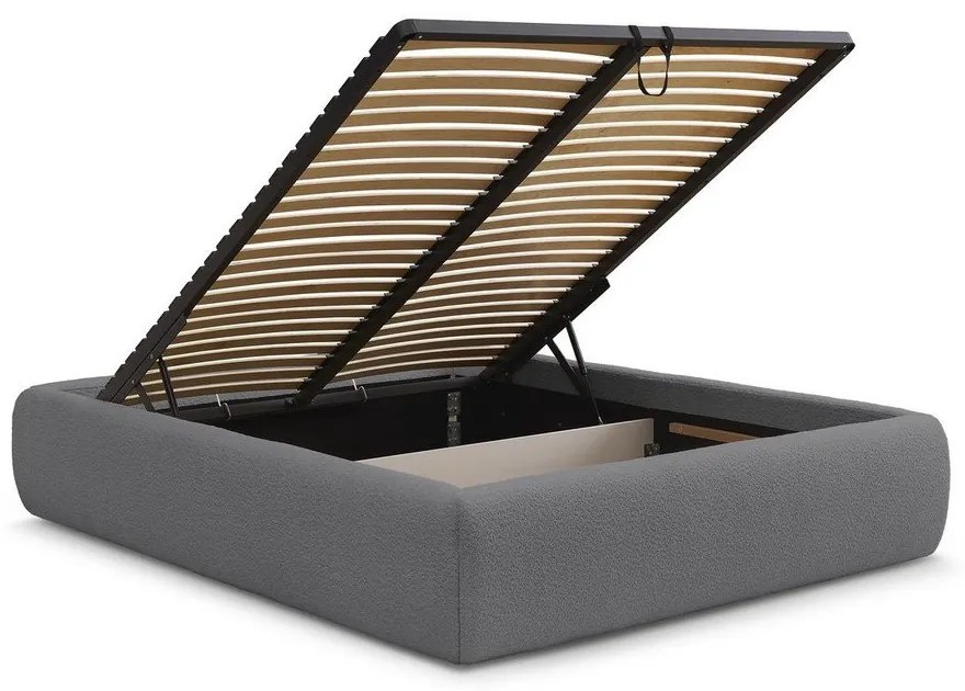 Ciemnoszare tapicerowane łóżko dwuosobowe ze schowkiem/bez zagłówka ze stelażem 160x200 cm Inera – Bobochic Paris