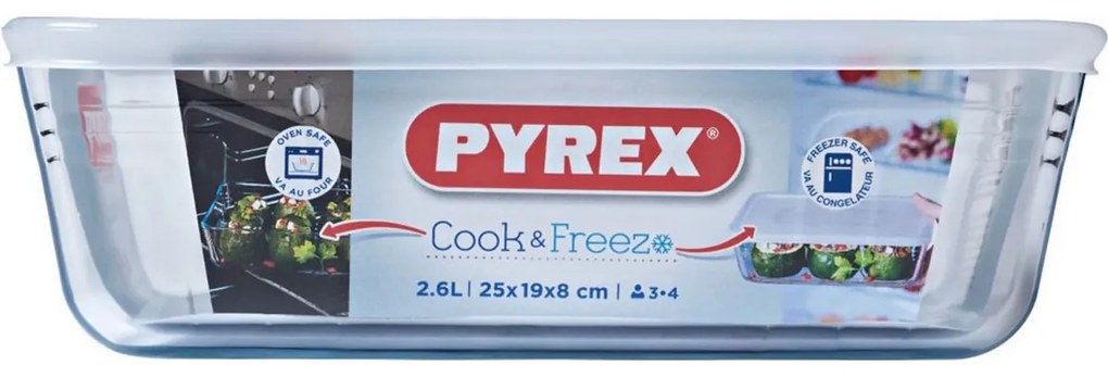 Pyrex Szklany pojemnik Cook & Freeze 2,6 l, 24 x 19 x 8 cm, 2,6 l