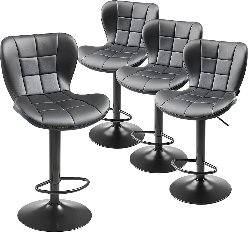 Stolik Barowy SucceBuy, Zestaw 4, Nowoczesne Krzesło Barowe w Skórze PU, Obrotowy Stół Kuchenny, Wysokość Regulowana, z Oparciem I Podnóżkiem, Czarny