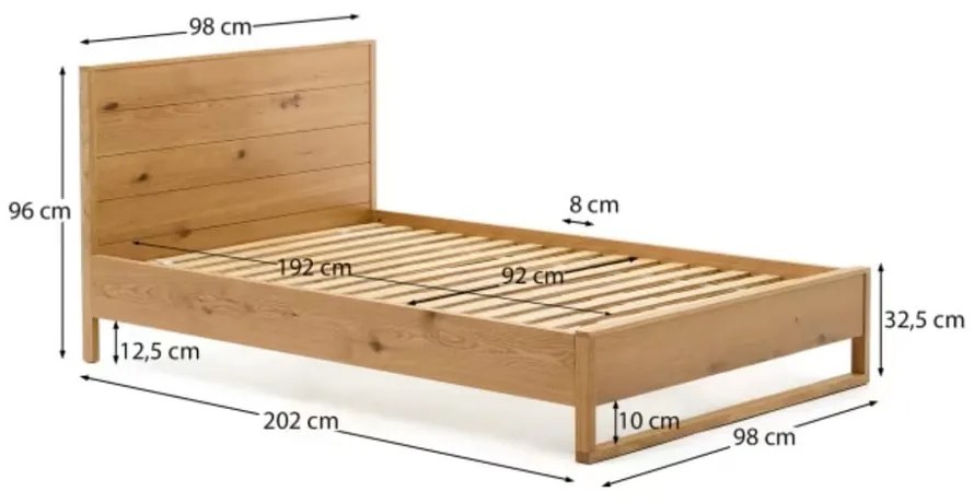 Łóżko jednoosobowe z litego drewna dębowego ze stelażem 90x190 cm Alguema – Kave Home