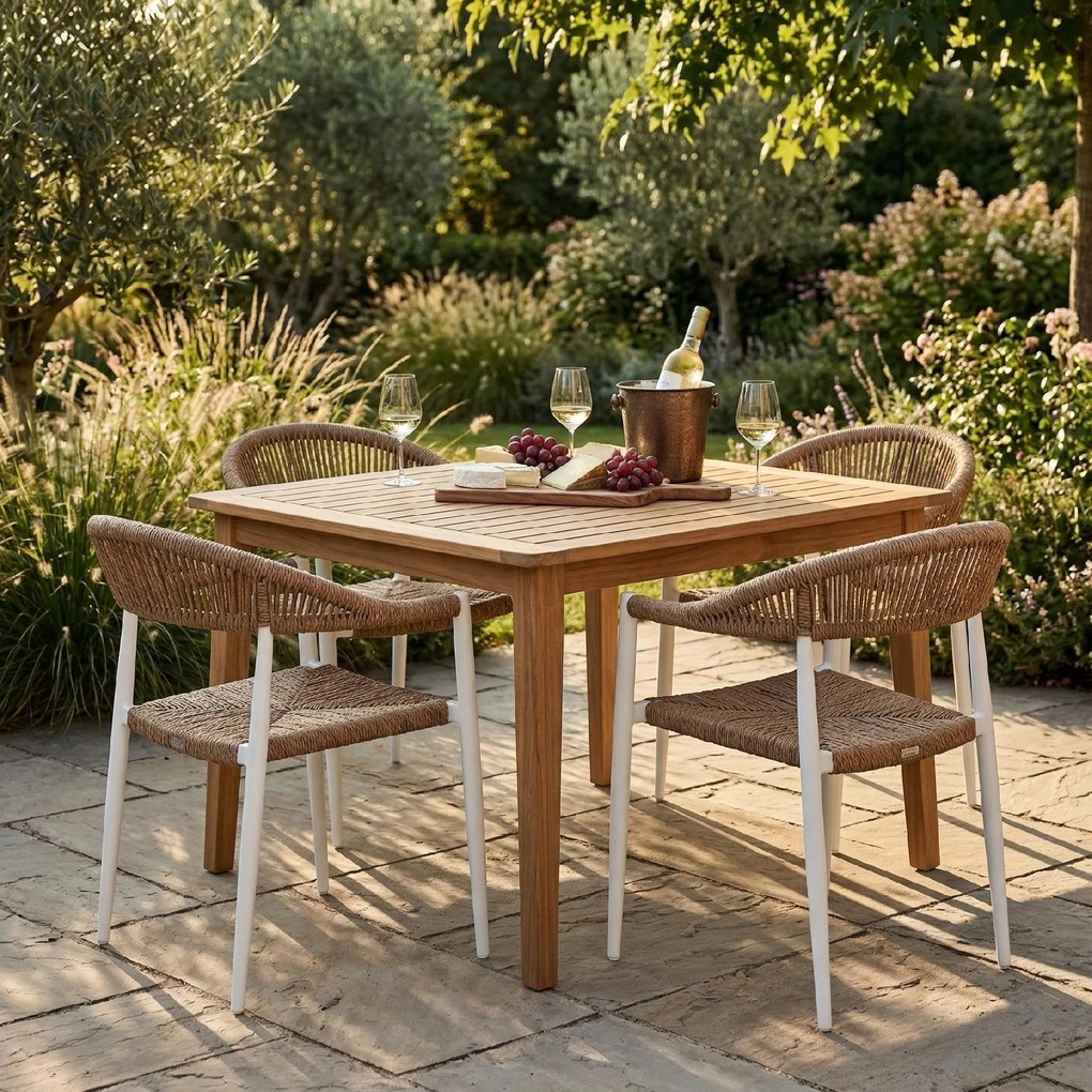 Krzesło Ogrodowe Białe 56x60x78 cm Plecione Brązowe Sznurki Nowoczesne