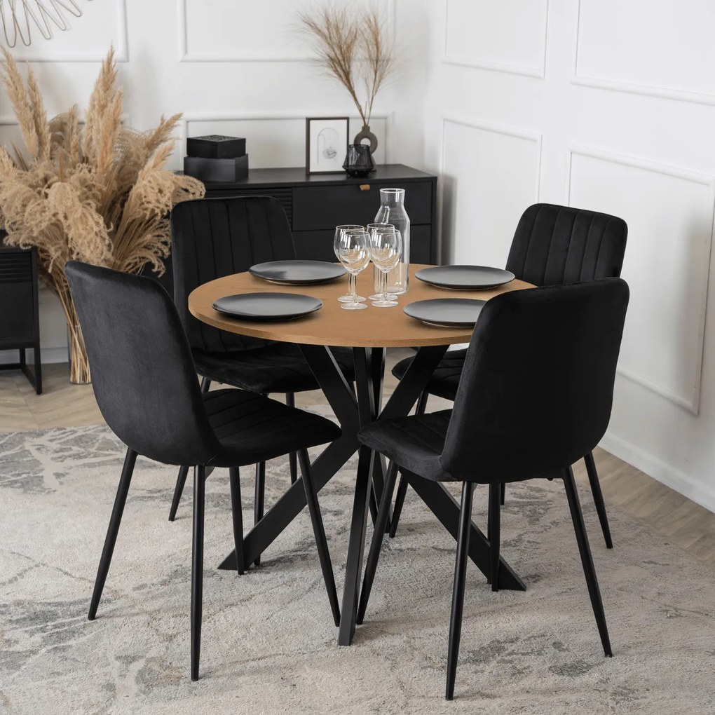 Stół Okrągły LAUREN 80 cm Dąb Złoty/Czarny Loft Nowoczesny