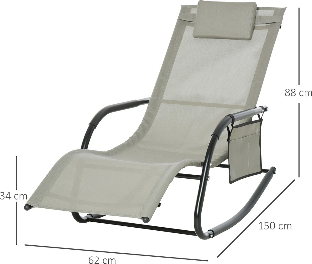 Krzesło Bujane Outsunny Fotel Ogrodowy Metalowa Siatka Komfort i Design Czarny Jasnoszary | Aosom PL