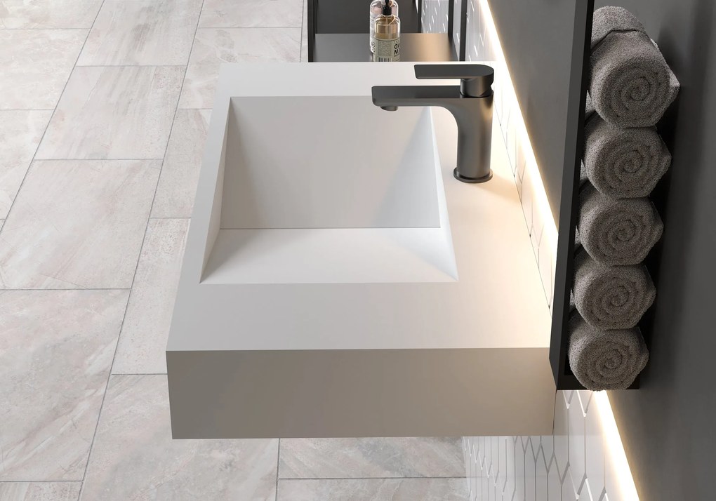 Umywalka ścienna PB2049 z odlewu mineralnegoBiały mat - 90 x 45 x 12 cm