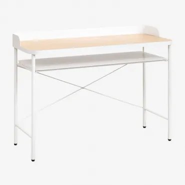 Biurko 120x50 Cm Ze Stali I Mdf Kerobert Jasny Drewniany Brąz - Kość Słoniowa - Sklum