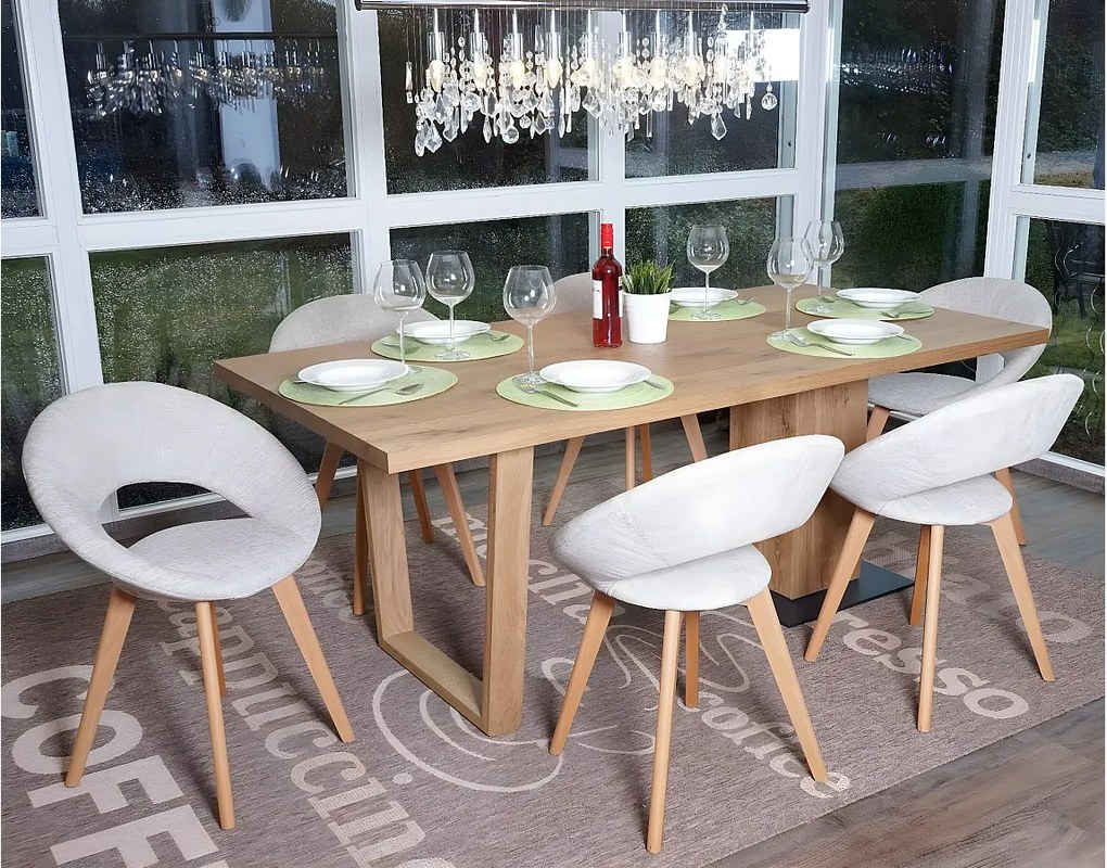 Krzesło do jadalni Almada III (zestaw 6 sztuk),  tekstylny, kremowy/szary