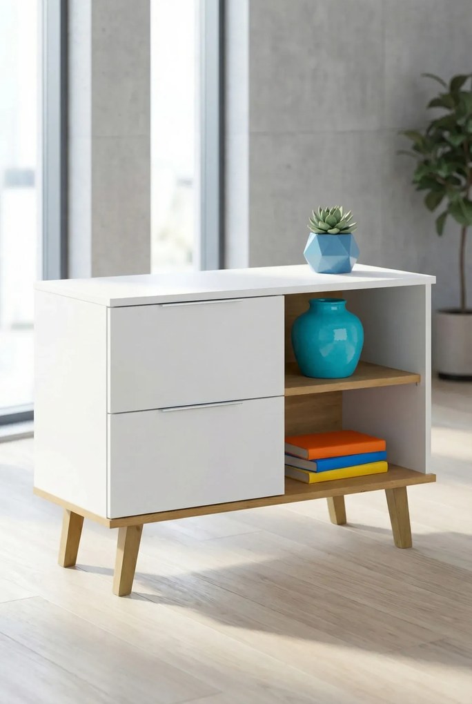 Biała półotwarta komoda na nóżkach C3-L78