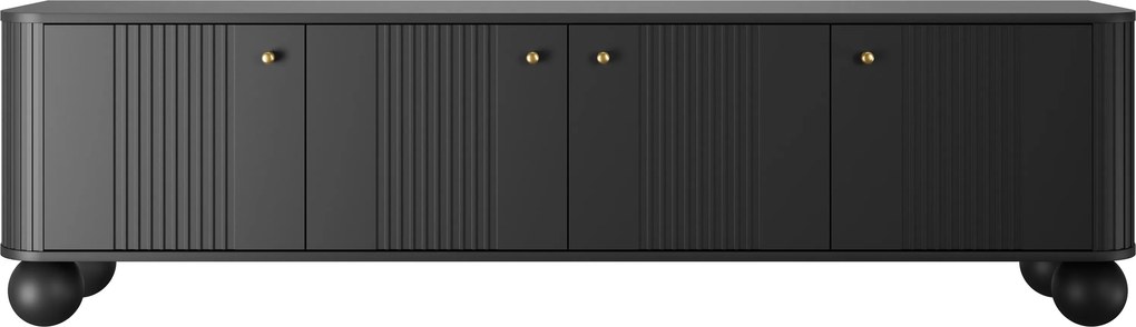 Szafka RTV Vesper 4D 187 cm - czarny / złote uchwyty / nogi kule