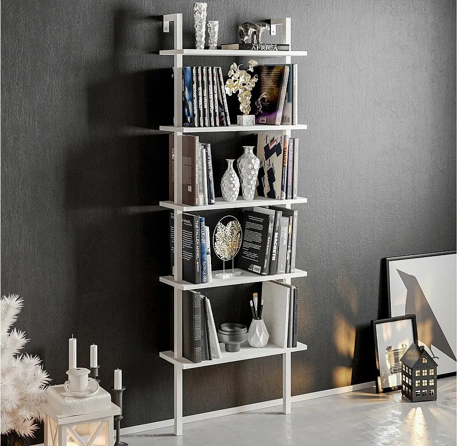 Regał w stylu skandynawskim, biały, 60 x 174 x 22 cm | Płyta wiórowa pokryta melaminą w 100%, grubość 18 mm, nogi metalowe | Możliwość monta