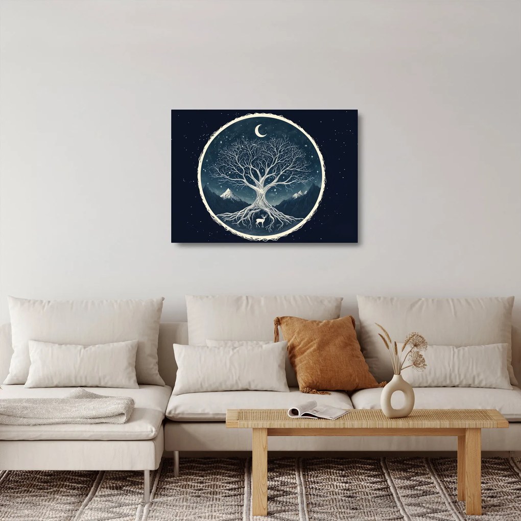 Obraz na szkle – Magiczne drzewo z jeleniem II. (70x50 cm)